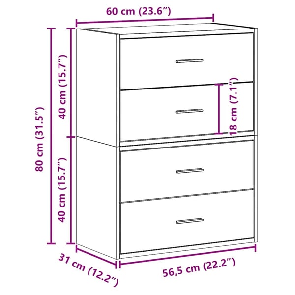 vidaXL Skap med 2 skuffer 2 stk artisan eik 60x31x40 cm konstruert tre