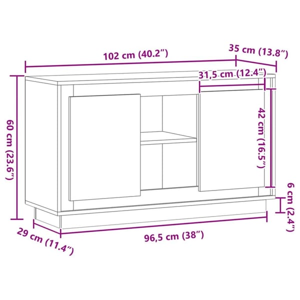 vidaXL Skjenk artisan eik 102x35x60 cm konstruert tre