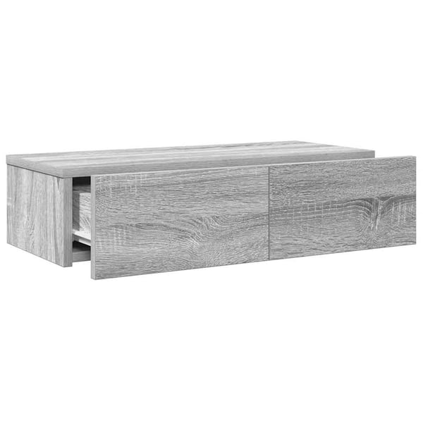 vidaXL væghylde med skuffer 60x26,5x15cm konstrueret træ grå sonoma-eg