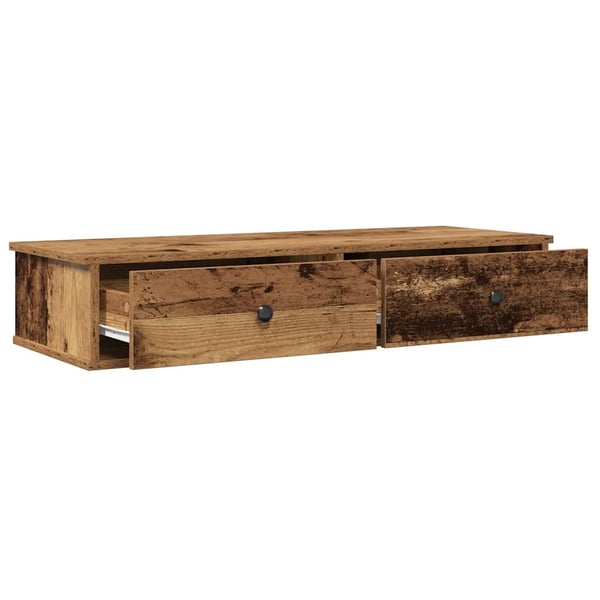 vidaXL Vegghylle med skuffer gammelt tre 100x37,5x19 cm konstruert tre