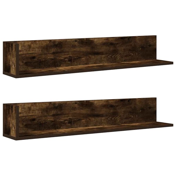 vidaXL Vegghyller 2 stk røkt eik 100x16,5x16,5 cm konstruert tre