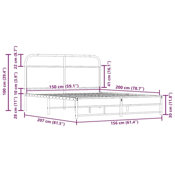vidaXL Sengeramme uten madrass røkt eik 150x200 cm konstruert tre