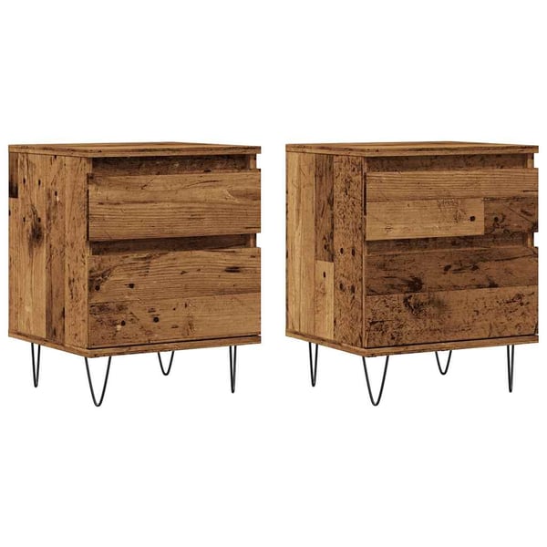 vidaXL sengeborde 2 stk. 40x35x50 cm konstrueret træ antikt træ