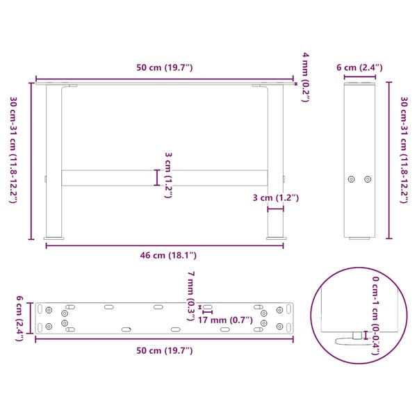 vidaXL sofabordsben sort 2 stk. 50x(30-31) cm stål