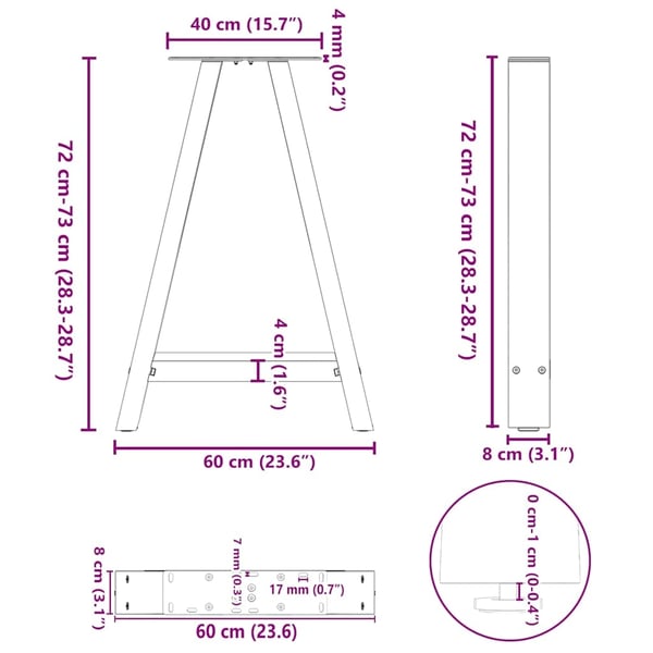 vidaXL Spisebordben A-formet 2 stk antrasitt 60 x (72-73) cm stål