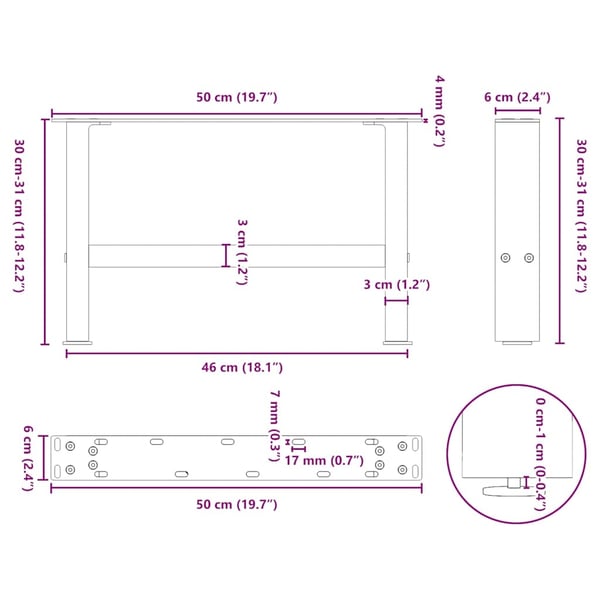 vidaXL sofabordsben hvide 2 stk. 50x(30-31) cm stål