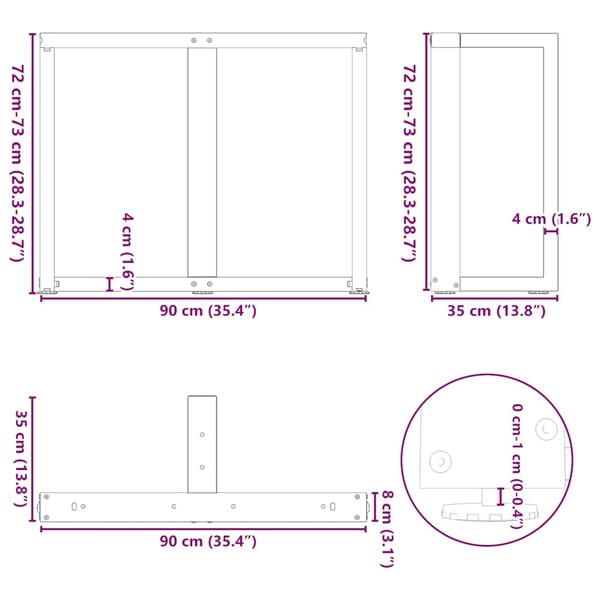 vidaXL Spisebordben T-formet 2 stk antrasitt 90x35x(72-73) cm stål