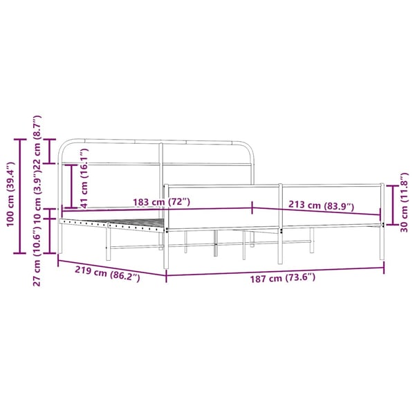 vidaXL Sengeramme i metall uten madrass røkt eik 183x213 cm
