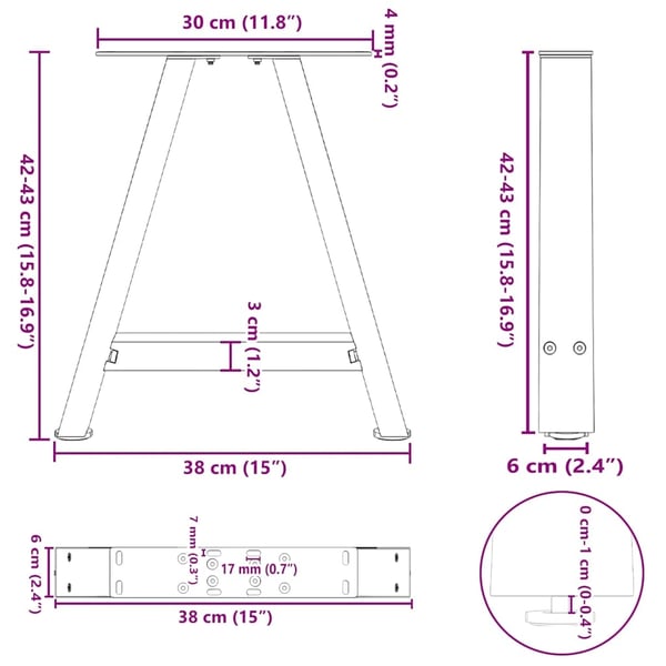 vidaXL sofabordsben A-formet 2 stk. sort 38 x (42-43) cm stål