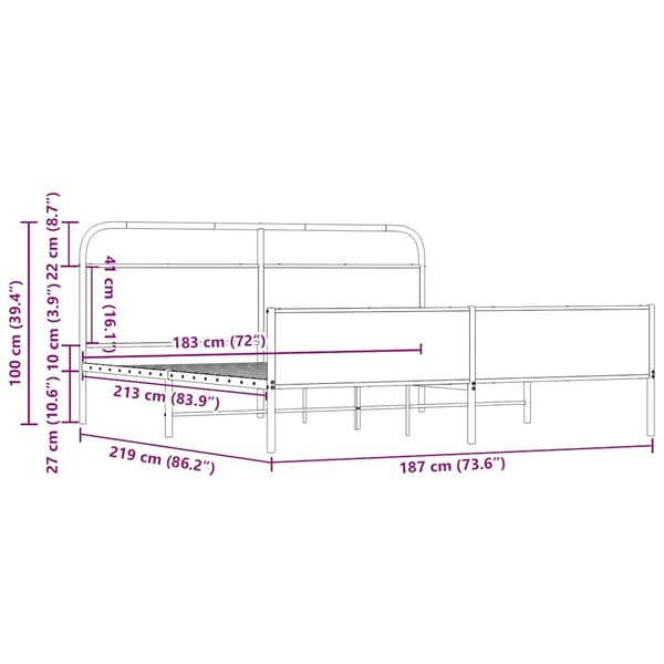vidaXL Sengeramme i metall uten madrass sonoma eik 183x213 cm