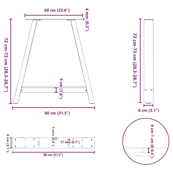 vidaXL Spisebordben A-formet 2 stk antrasitt 80x(72-73) cm stål