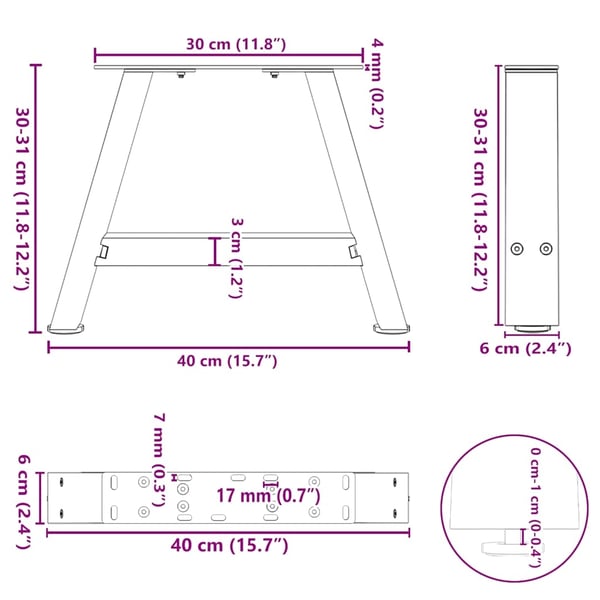 vidaXL sofabordsben A-formet 2 stk. antracit 40x(30-31) cm stål