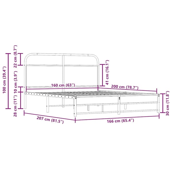 vidaXL sengeramme uden madras 160x200 cm metal røget egetræsfarve