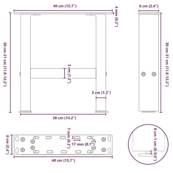 vidaXL Salongbordben antrasitt 2 stk 40x(30-31) cm stål