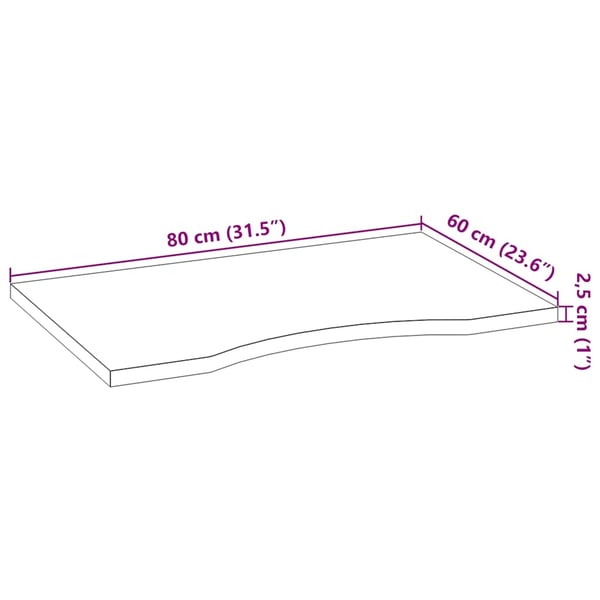 vidaXL Bordplate rektangulær 80x60x2,5 cm ubehandlet heltre eik