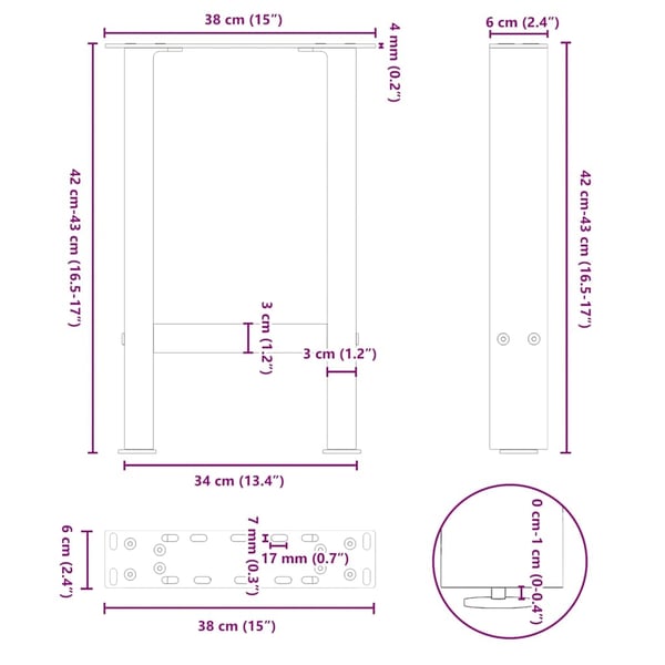 vidaXL sofabordsben hvide 2 stk. 38 x (42-43) cm stål