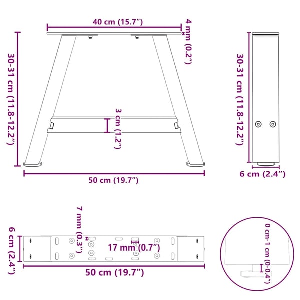 vidaXL sofabordsben A-formet 2 stk. antracit 50x(30-31) cm stål