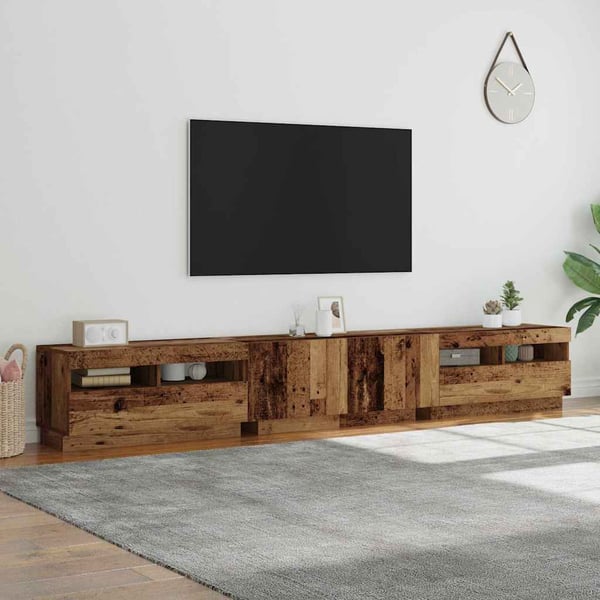 vidaXL TV-benk med LED-lys gammelt tre 260x35x40 cm konstruert tre