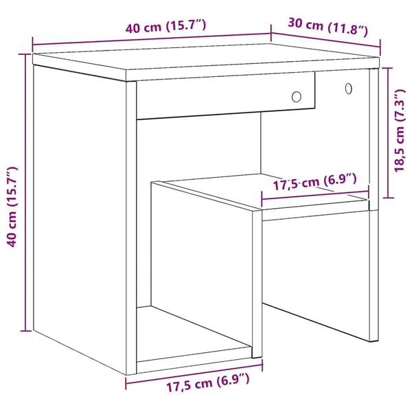 vidaXL sengeborde 2 stk. 40x30x40 cm konstrueret træ egetræ