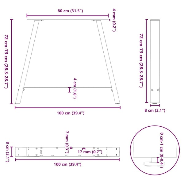 vidaXL Spisebordben A-formet 2 stk antrasitt 100x(72-73) cm stål
