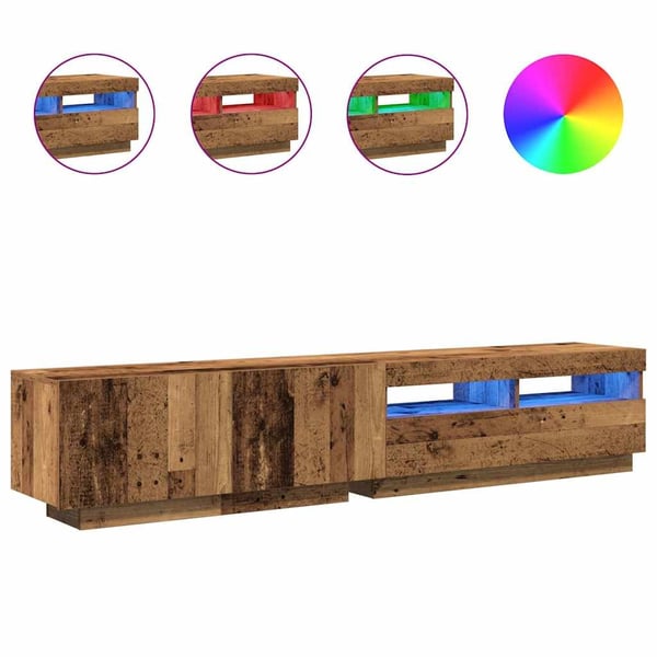 vidaXL TV-benk med LED-lys gammelt tre 200x35x40 cm konstruert tre
