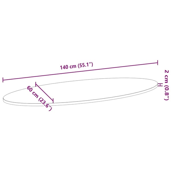 vidaXL bordplade 140x60x2 cm massivt egetræ oval lysebrun