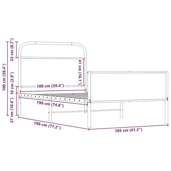 vidaXL Sengeramme uten madrass sonoma eik 100x190 cm konstruert tre