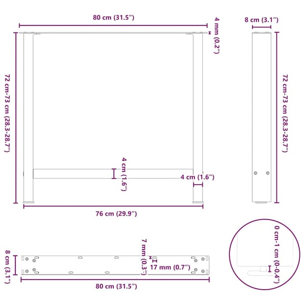 vidaXL spisebordsben sort 2 stk. 80x(72-73) cm stål