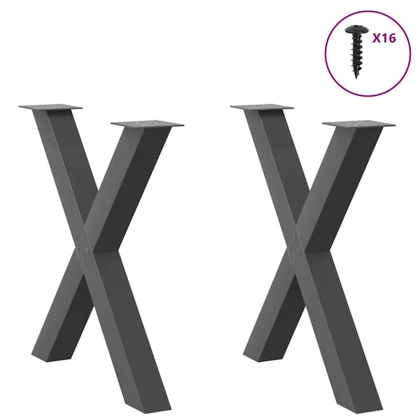vidaXL Spisebordben X-formet 2 stk antrasitt 80x(72-73) cm stål
