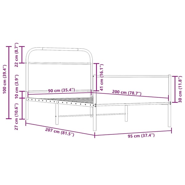 vidaXL Sengeramme uten madrass sonoma eik 90x200 cm konstruert tre