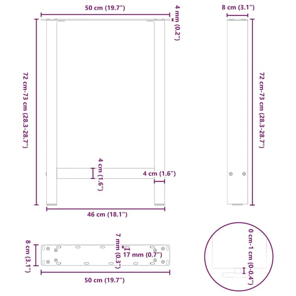 vidaXL Spisebordben svart 2 stk 50x(72-73) cm stål
