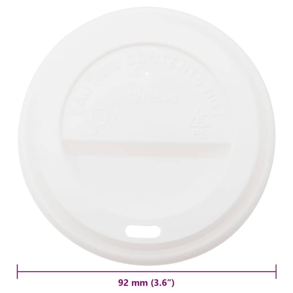 vidaXL Papir kaffekopp lokk Ø90 mm 12oz og 16oz 1000 stk hvit plast