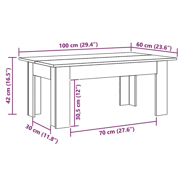 vidaXL Salongbord artisan eik 100x60x42 cm konstruert tre