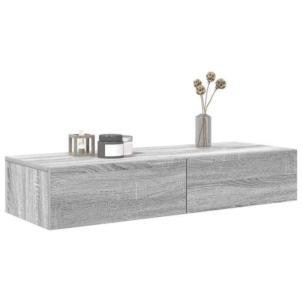 vidaXL Vegghylle med skuffer grå sonoma 100x36x19 cm konstruert tre