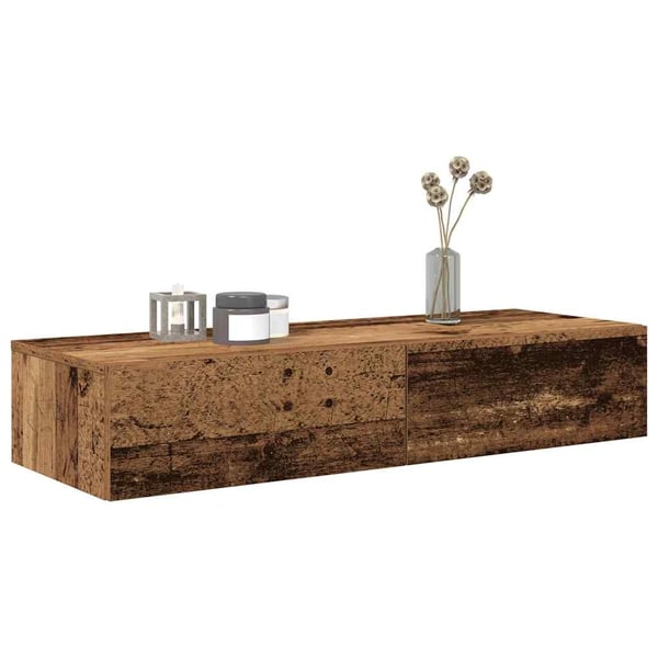 vidaXL Vegghylle med skuffer gammelt tre 100x36x19 cm konstruert tre