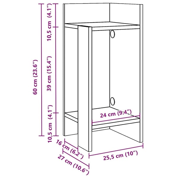 vidaXL Sidebord 2 stk med hylle betonggrå 25,5x27x60 cm