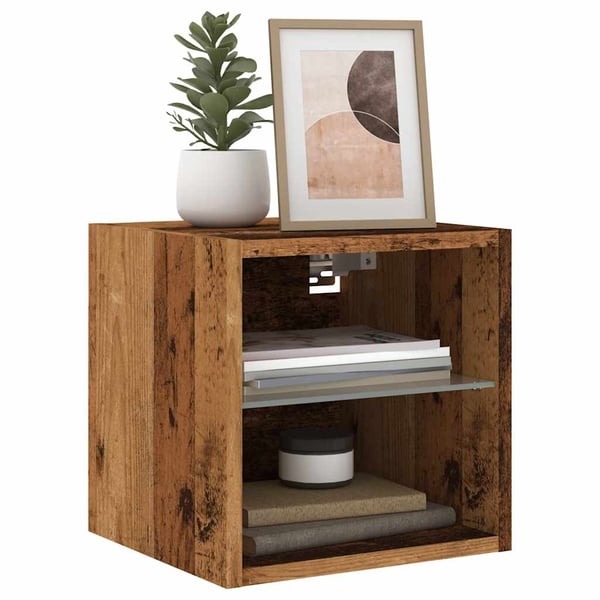vidaXL Vegghengt TV-benk med LED 2 stk gammelt tre 30x28,5x30 cm