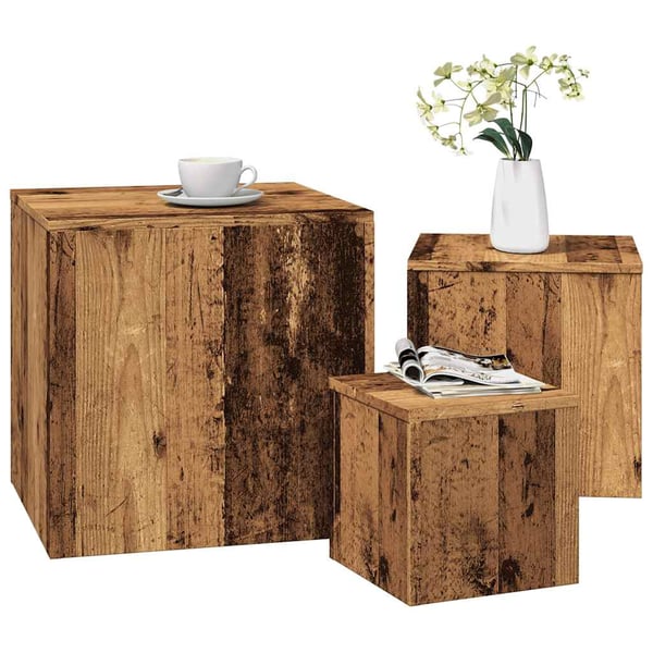 vidaXL Sidebord 3 stk gammelt tre konstruert tre