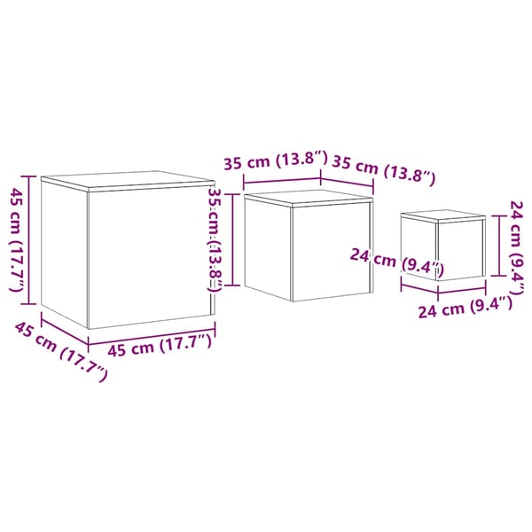 vidaXL Sidebord 3 stk gammelt tre konstruert tre