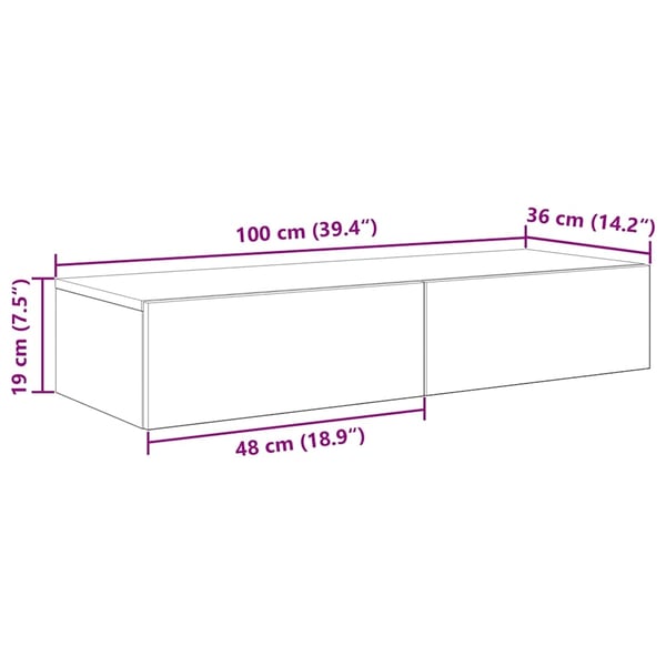 vidaXL Vegghylle med skuffer røkt eik 100x36x19 cm konstruert tre