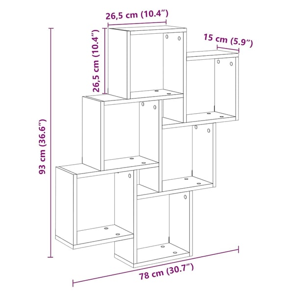 vidaXL Vegghylle kubeformet artisan eik 78x15x93 cm konstruert tre
