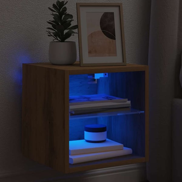 vidaXL Vegghengt TV-benk med LED artisan eik 30x28,5x30 cm