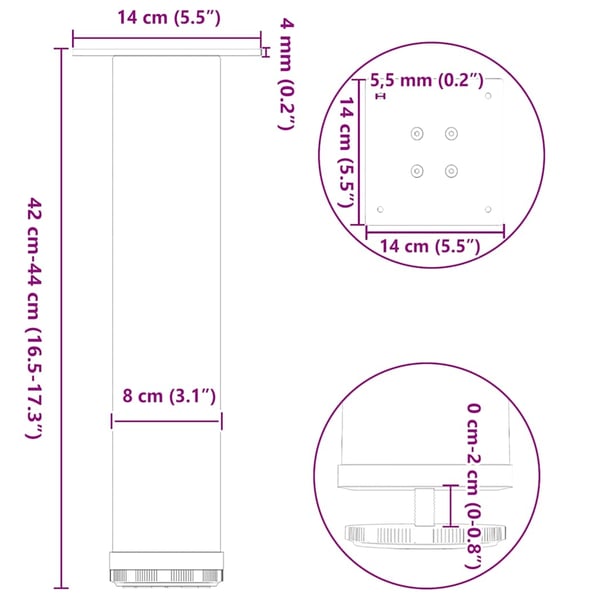 vidaXL sofabordsben 4 stk. antracit 42-44 cm stål