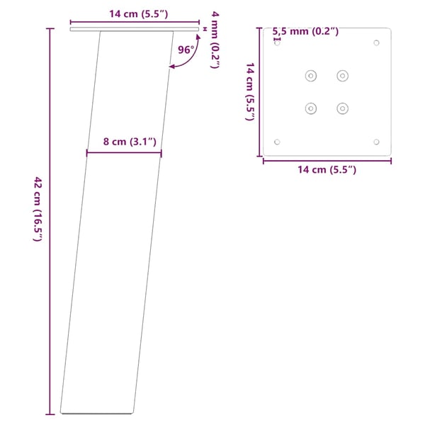 vidaXL Sohvapöydän jalat 4 kpl musta 42 cm teräs