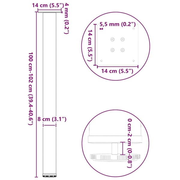vidaXL barbordsben 4 stk. hvid 100-102 cm stål