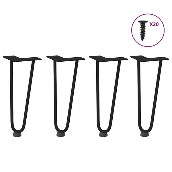 vidaXL hårnåleben til sofabord 4 stk. sort 30 cm massivt stål