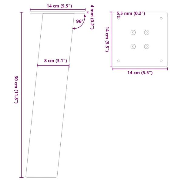 vidaXL sofabordsben 4 stk. sort 30 cm stål