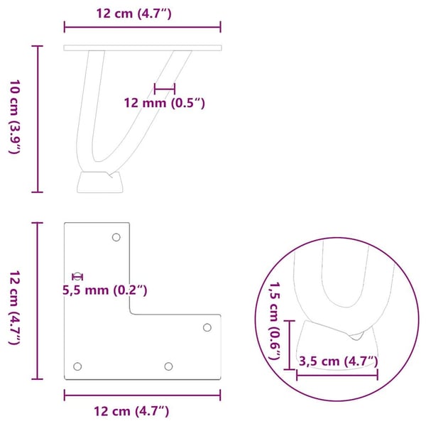 vidaXL Hårnålsben til salongbord 4 stk hvit 10 cm massivt stål