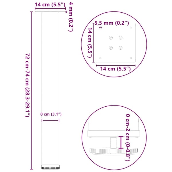 vidaXL konsolbordben 4 stk. sort 72-74 cm stål