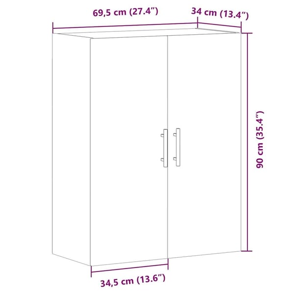 vidaXL Veggskap artisan eik 69,5x34x90 cm